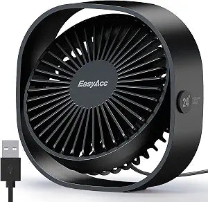 EasyAcc USB Small Desk Fan, Slumber Pod Fan [360Rotatable Head &Powerful ] 3 Speeds Portable Personal Table Travel Fan for Sleeping Desk Cruise Ship Dorm Bedroom Office Office (No Battery)
