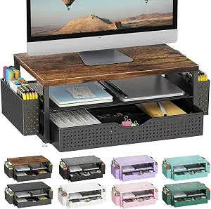 gianotter Desk Organizers and Accessories, Monitor Stand with Drawer and 2 Pen Holder, Desktop Organizer Suitable for Offices and Dormitories (Wood)