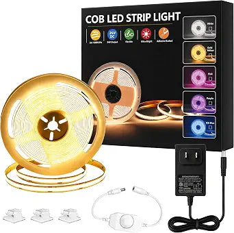 Gold Yellow COB LED Strip Kit, 16.4ft 24V Dimmable with Adapter