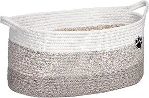 Optish 25L Medium Dog Toy Basket, Woven Rope Storage Basket, White-Brown