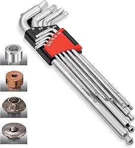 Powerbuilt 9 Piece SAE Hex Key Wrench Set for Damaged Fasteners, Standard, Grip Rusted, Rounded Bolts, Long End - Zeon Series 240096