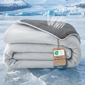 Bedsure Cooling Comforter - Cooling Blankets for Hot Sleepers, Ice Cold Summer Blanket Queen Size for Bed, Lightweight Breathable Double-Sided Comforter for Night Sweats, Grey, 90x90 Inches