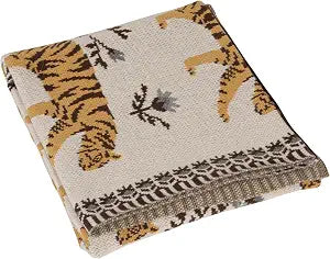 Creative Co-Op Cotton Knit Baby Blanket with Tigers, Multicolor