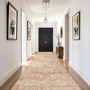 4x10 Washable Hallway Runner Rug - Wide Kitchen Runners Vintage Low Pile Carpet Soft Thin Floor Runner with Rubber Backing for Entryway Bedroom Living Room Home Decor (Brick)