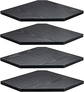 Fun Memories Corner Shelf Wall Mount, Floating Corner Shelves, Set of 4 Corner Wall Shelf Organizer, Rustic Wood Wall Storage Display Shelves for Living Room Bedroom Bathroom Kitchen, Classic Black