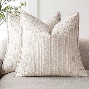 Foindtower Set of 2 Decorative Cotton Waffle Weave Throw Pillow Covers Euro Shams Cushion Covers Accent European Pillowcase for Bed Couch Sofa Bedroom Living Room Home Decor 2626 Inch Oatmeal