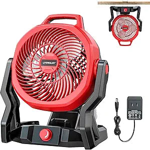 LIVOWALNY Battery Powered Fan Compatible with Milwaukee 18V Battery (Tool Only) 3500RPM with AC Adapter Portable Floor Fan with Hook Handle Variable Speed for Camping Jobsite Tent Outdoor