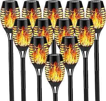 Solar Flame Lights Outdoor, Solar Torch Lights with Flickering Flame for Garden Decor - Waterproof 12 Led Torches for Outside, Yard Light for Pathway Lawn Patio Halloween Decorations 12 Pack