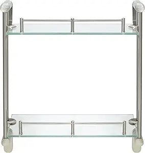 Double Wall Glass Shelf with Pre-Installed Rail - Satin Nickel - Oval Series - 5 Year Warrantee