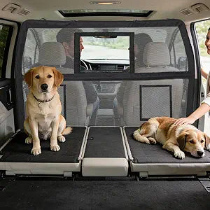 57" Wide Dog Car Barrier with Window & Steel Frame, Universal Fit for Cars, Sedans,SUVs,and Trucks, Car Barrier for Escape-Proof, Vehicle Gate for Dog Travel