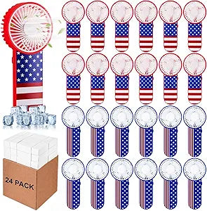 VIHOSE 24 Pcs Independence Day Mini Handheld Electric Fans Bulk Portable Handheld Fans Battery Powered for 4th of July Outdoor Summer Travel Beach Cooling Gifts