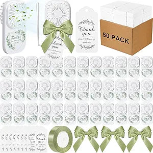 Mudder 50 Set Bulk Mini Handheld Fans for Wedding Guests 3 Speed Battery Operated Fan (Batteries Not Included) with Card Gift Bag for Bridal Party Favors Baby Shower Birthday Party(Novel Style)