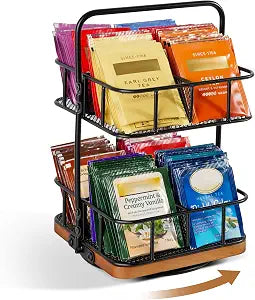 Rotating 2 Tier Tea Bag Organizer, 360 Spinning Teabag Organizer
