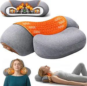 2026 Upgraded 3-in-1 Neck Massager Pillow with Heat, Rechargeable Massager Pillow, Deep Tissue Massage, Cervical Support for Neck Hump, Portable for Home, Travel & Night Relaxation