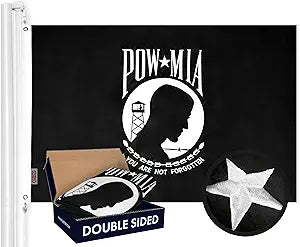 G128 POW MIA Flag | 4x6 Ft | Double ToughWeave Series Double Sided Embroidered 210D Polyester | Embroidered Design, Indoor/Outdoor, Brass Grommets, Heavy Duty, 2-ply