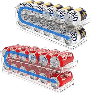 2 Pack Rolling Soda Can Dispenser for Refrigerator Soda Can Organizer for Beer Soda Refrigerator Pop Can Organizer for Fridge 12 Standard Size 11.15oz, 12oz, 330ML, 355ML Cans Holder Storage