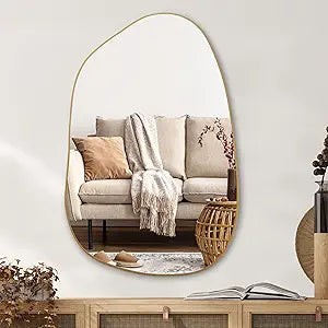 PERFNIQUE Irregular Wall Mirror Asymmetrical Mirror, 40''x26'' Gold Mirror for Bathroom Bedroom Living Room Entryway, Decorative Modern Wall Decor, Wall Mounted (Gold, 40" x 26")