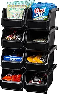 ReadySpace Plastic Containers for Organizing and Storage Bins for Closet, Kitchen, Office, Garage or Pantry Organization, Stackable Bins, Medium (11" x 5" x 5.5"), 8-Pack, Black