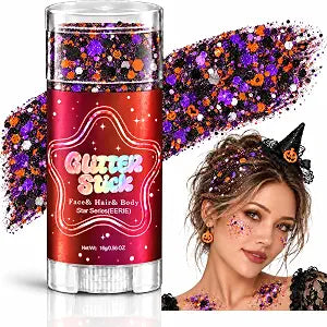 Hallween Glitter Stick,Black Orange Purple Sequin Hair Glitter