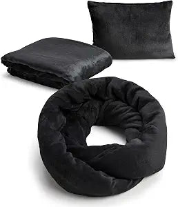 NAPRO 3in1 Travel Blanket Pillow Scarf  Convertible 5080 Blanket, 1216 Pillow, 80 Infinity Neck Pillow  Lightweight, Plush  Black