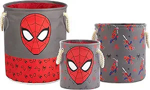 Marvel Spiderman 3-Piece Toy Storage Basket Set  Nesting Fabric Bins with Rope Handles, Multi-Size Organizer for Kids' Toys, Clothes & Accessories, Bedroom or Playroom Decor