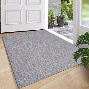 Ultra Thin Indoor Door Mat, Gray Doormat Inside Entrance, 3'x2' Non-Slip Entryway Mat, Low-Profile Rubber Backing, Washable Quick-Dry, Easy-Clean Dirt Trapper for Outdoor, Kitchen, Bedroom