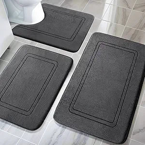 YIHOUSE Memory Foam Bath Mat Set, Non Slip Bath Mats for Bathroom, Super Soft and Water Absorbent Bath Rug Set, Machine Washable U Shape Toilet Mats, Dark Grey