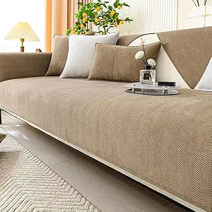Funny Fuzzy Couch Cover,Chenille Couch Furniture Protector,Funny Fuzzy Couch Covers for Sofa,Funny Non Slip Sofa Covers,All Seasons Generic Couch Covers,43.3x94.5in-Herringbone-Coffee