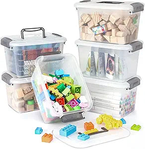 Citylife 6 Packs 6 QT Storage Bins with Lids Clear Plastic Bins with Grey Handle Stackable Storage Containers for Organizing