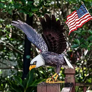 Kircust Metal Bald Eagle Large Outdoor Statues Garden Decor Sculptures Statues Outdoor Majestic America Eagle Bird Decor for Patio Yard and Lawn, 17-Inch Wide, Man Gift