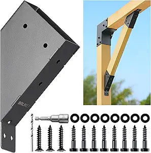 4pc 45-Degree Angle Support Bracket, 2x4 (Actual 1.5''x3.5'') Angle Bracket, Suitable for Pergolas, Gazebo, Deck Porch, Cabin Elevated Wood Support Bracket kit (Frosted-Black)