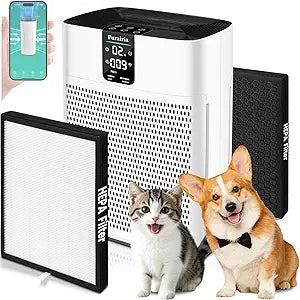 Air Purifier for Home Bedroom Large Room Up to 2400 Ft┬▓,HEPA Air Purifier 15dB Quiet Sleep Mode. Smart Air Purifiers with App for Pet Hair, Dander, Odor, Bedroom, Smoke, Dust with 2 Filters