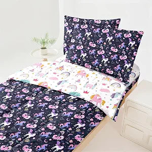 Unicorn Bedding Twin Girls Purple Unicorn Comforter for Girls All in one Zipper Kids Bedding
