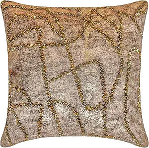 The HomeCentric Pack of 2 Decorative Throw Pillow Covers Gold 22"x22" (55x55 cm) Jacquard Foil, Bead, Sequins, Hand Embroidery Outdoor Furniture Cushion Cover, Abstract Modern Style - Old World Gold