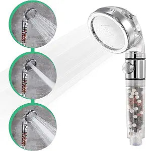 Original StoneStream Filtered Shower Head, Eco Power High Pressure Water Softener Showerhead with ON/OFF switch and Spa like Ionic beads for Dry Skin & Hair  3 Spray Settings