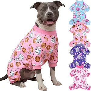 XPUDAC 4 Pieces Dog Pajamas Soft Strechy Puppy Onesies Pet Clothes for Medium Large Dogs Boy Girl Cat Pet Outfit, 153-6XL