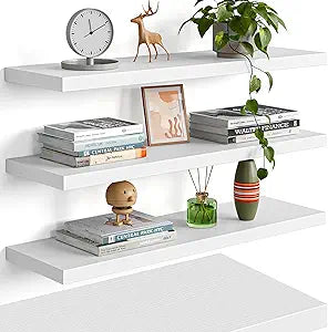 YUFLINX 23White Floating Shelves for Wall,Rustic Wood Shelf for Room Decor/Storage/Display,Small Bookshelf,Wall Mounted Hanging Shelves for Bedroom, Bathroom, Living Room, Kitchen,Set of 4