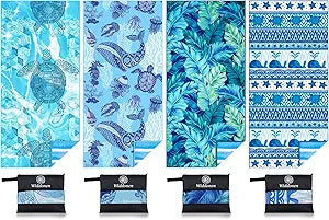 4 Pack Microfiber Lightweight Beach Towel Sand Free Quick Dry Absorbent Thin Compact Towels for Swimming Pool Camping Beach Accessories Large Easy Pack Travel Things for Vacation Essentials Gift