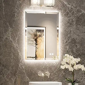 TETOTE 20 x 28 Backlit Mirror Bathroom, LED Vanity Mirror with Beveled Edge, Tempered Glass, 3 Colors Lights, Anti-Fog, Dimmable, Memory Function, UL-Listed, Frameless LED Vanity Wall Mirror