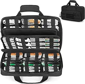 samdew Knife Display Bag for 74+ Pocket Knives, Butterfly Knife Storage Case with 3 Different Size Slots, Folding Knife Organizer Holder, Knife Collection Box with Hard PE Board, Soft Bag Only