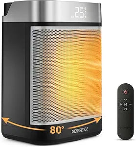 Portable Space Heater for Indoor Use - 1500W PTC Electric Heater with Digital Thermostat, Remote Control, 80┬░Oscillation, Timer, Fan & Quite Eco Mode, Rapid and Safe Heating for Bedroom