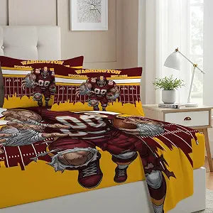 Allenjoy Washington American Football Burgundy Courage Sheets Set with Fitted Sheet, Flat Sheet and 1 Pillowcase for Boys Teens Men Fans Son Bedding Bedroom Decor, Twin Size