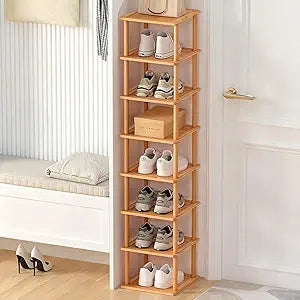 Aniston 8 Tier Bamboo Shoe Rack, Free Standing Slim Narrow Shoe Storage, Vertical Tall Shoe Shelf Organiser for Garage, Closet, Doorway, Corner, Living Room Small Spaces