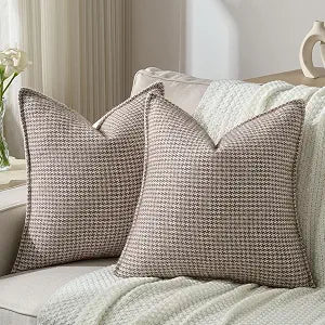 FUTEI Pack of 2 Houndstooth Throw Pillow Covers 26x26 Inch Soft Chenille Gingham Textured Farmhouse Decorative Euro Pillow Shams Modern Home Decor for Couch Bedroom Living Room, Coffee