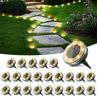 Peasur Mini Solar Ground Lights, 24 Pack Flat Solar Disc Lights Outdoor Waterproof, 2.3 Inch Small Solar Garden Lights Landscape Lighting for Outside Pathway Garden Yard Lawn Walkway,Warm White