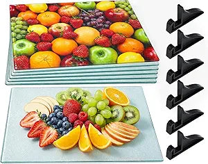 6 PCS 11"x15" Sublimation Glass Cutting Board with 6 Display Stands, GOH DODD Heat Resistant Tempered Glass Heat Transfer Blanks Anti Slip Serving Boards for Arts Crafts DIY Kitchen Gifts Decoration