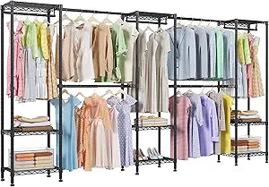 Higeego H11 Large Clothing Rack for Hanging Clothes Heavy Duty Garment Rack, Freestanding Wardrobe Closet Organizer and Storage with Expandable Hanger Rods, Extendable from 7.8 to 10.8 ft, Black