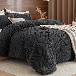 PHF Sherpa Queen Comforter Set, Winter Fluffy Dark Grey Comforter Set, Cozy Fuzzy 3 Pieces Shaggy Bedding Set, 1 Comforter (90"x90") and 2 Pillowcases (20"x26")