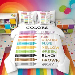 Feelyou Kids Colors Learning Bed in a Bag 7 Pieces Twin Size, Educational Bed in a Set Boys Girls Preschool Comforter Set with Sheets Kindergarten Teens Bedroom Decor 7Pcs