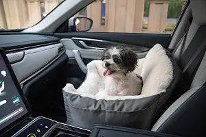 Best Pet Supplies Elevated Dog Car Seat for Small Dogs, Booster Seat with Safety Tether & Storage, Washable Travel Pet Seat for Front or Back Seat, Up to 25 lbs - Gray - 21 x 20 x 14